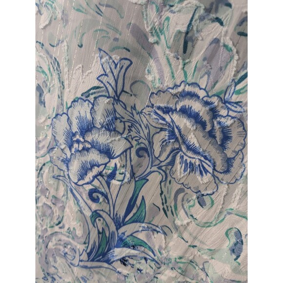 Chico’s Top Women's XL/3 Poppy Valley Burnout Pullover Blouse Blue White Sheer - Picture 11 of 15